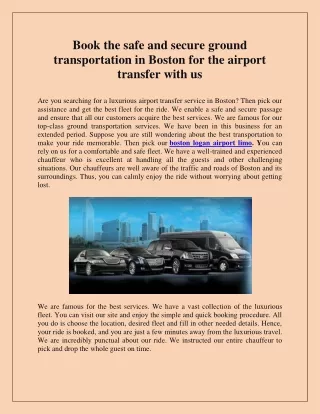Book the safe and secure ground transportation in Boston for the airport transfer with us