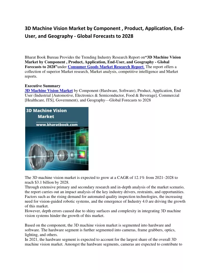 3d machine vision market by component product