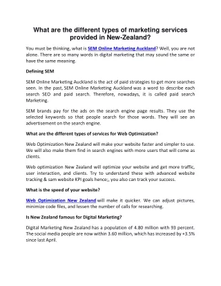 What are the different types of marketing services provided in New-Zealand?