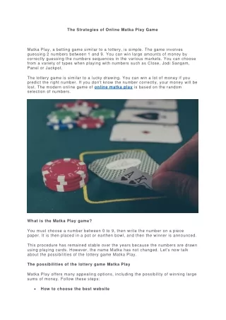 the strategies of online matka play game