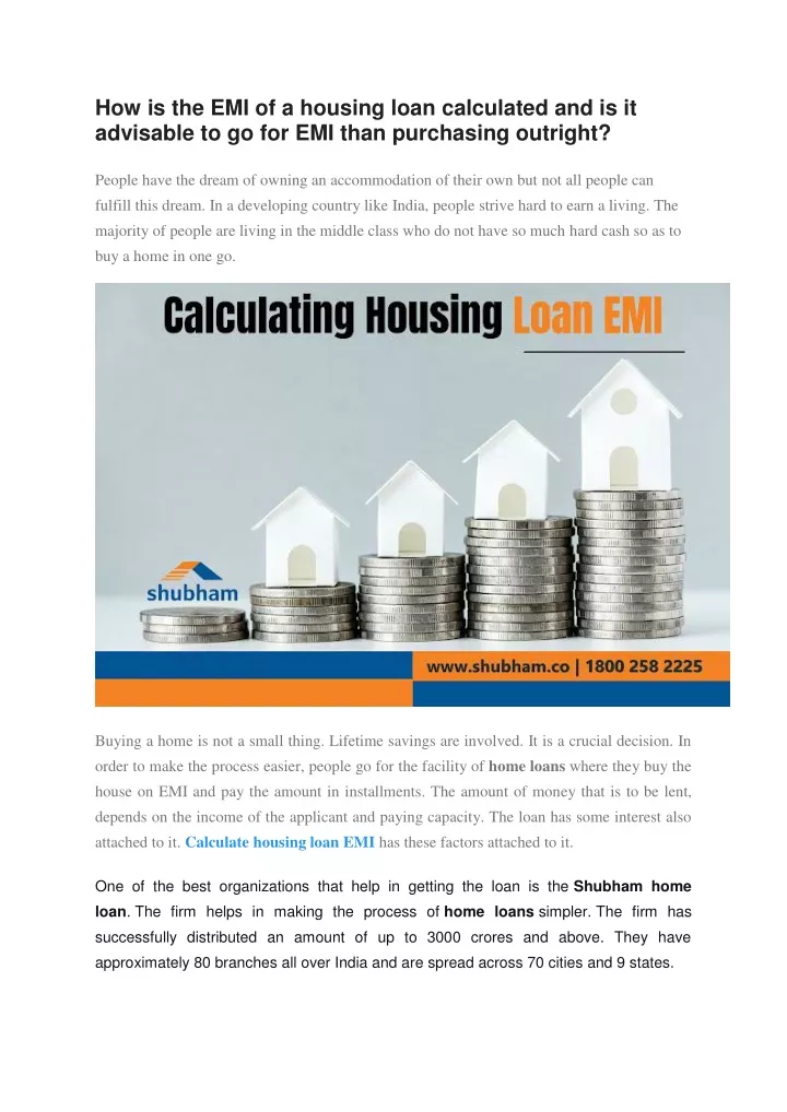 how is the emi of a housing loan calculated