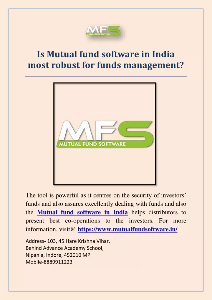 is mutual fund software in india most robust