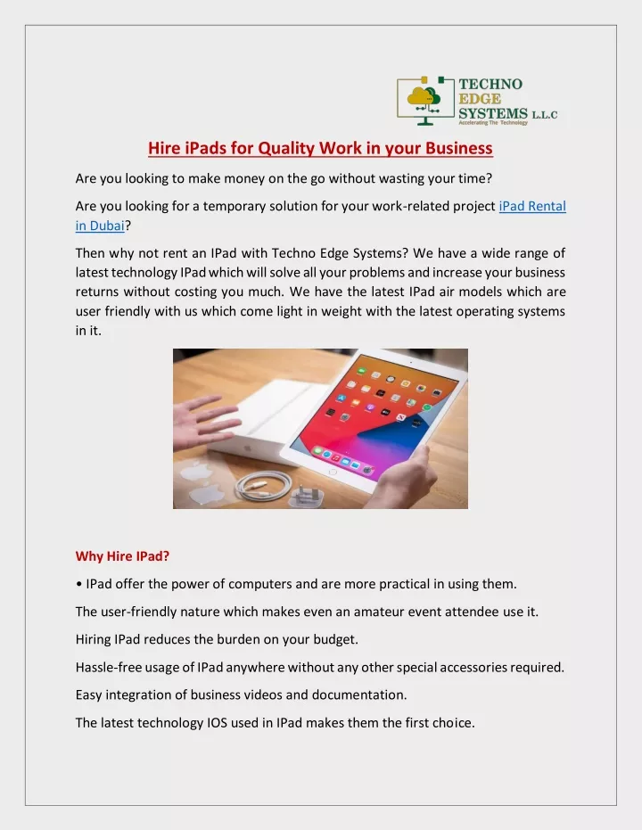 hire ipads for quality work in your business