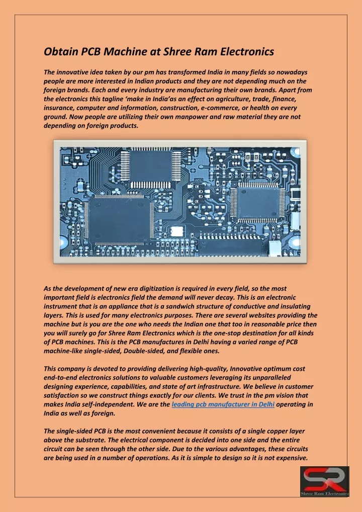 obtain pcb machine at shree ram electronics