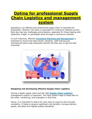 opting for professional supply chain logistics