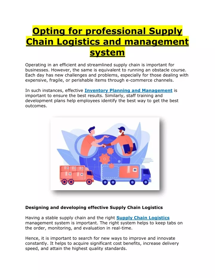 opting for professional supply chain logistics