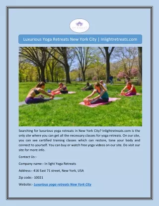 Luxurious Yoga Retreats New York City | Inlightretreats.com