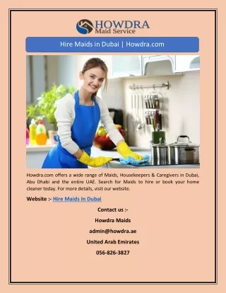 Hire Maids in Dubai | Howdra.com