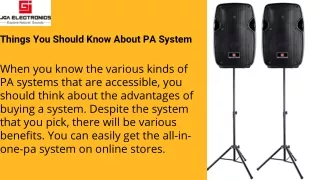 All About PA System From JGA Electronics
