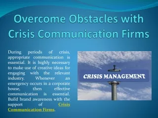 Overcome Obstacles with Crisis Communication Firms