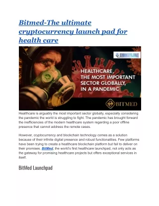 Bitmed-The ultimate cryptocurrency launch pad for health care