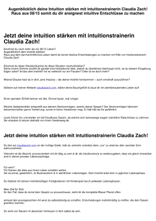 Jetzt deine Intuition stärken mit intuitionstrainerin Claudia Zach! Raus aus 08/15 indem du erlernst instinktive Entschl