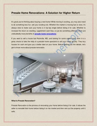 Presale Home Renovations - A Solution for Higher Return