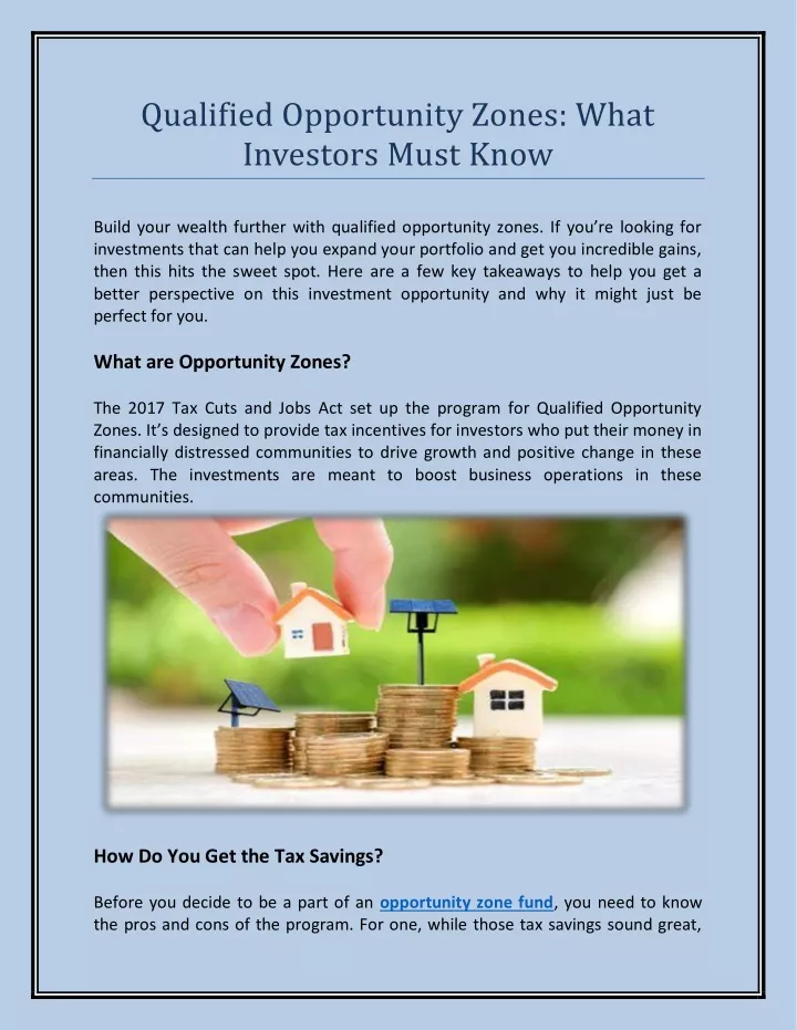 qualified opportunity zones what investors must