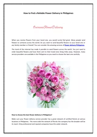 How to Find a Reliable Flower Delivery in Philippines