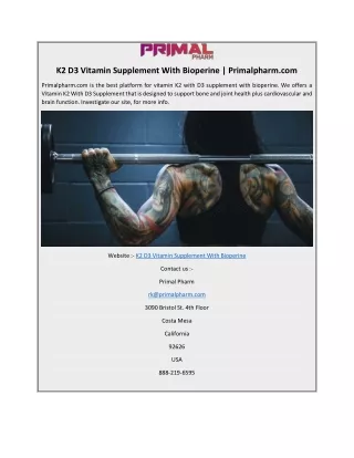 K2 D3 Vitamin Supplement With Bioperine | Primalpharm.com