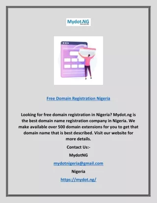 Free Domain Registration Nigeria | Mydot.ng