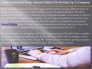 take guidelines from ahmad ashkar for setting