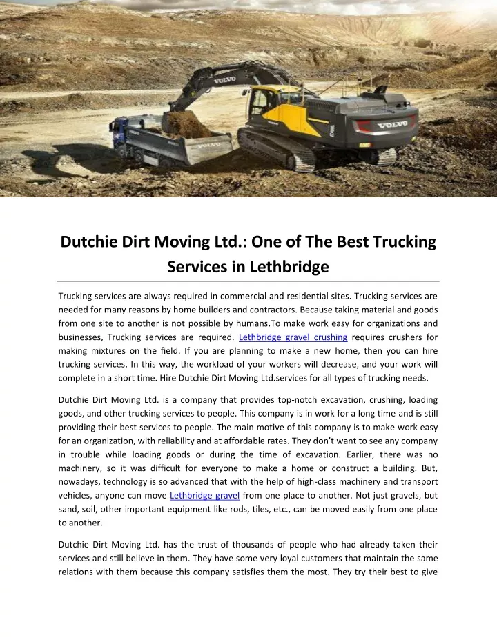 dutchie dirt moving ltd one of the best trucking