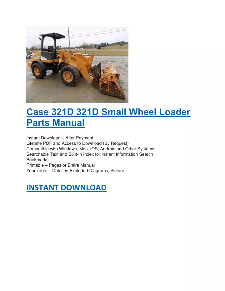 case 321d 321d small wheel loader parts manual