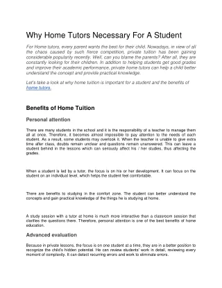 Why Home Tutors Necessary For A Student