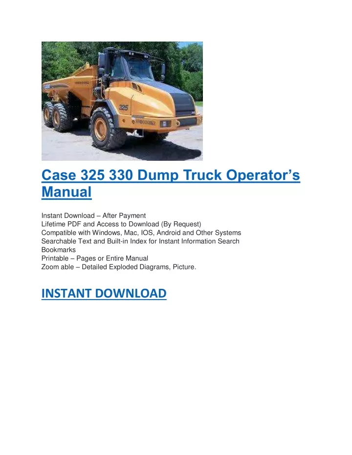 case 325 330 dump truck operator s manual instant