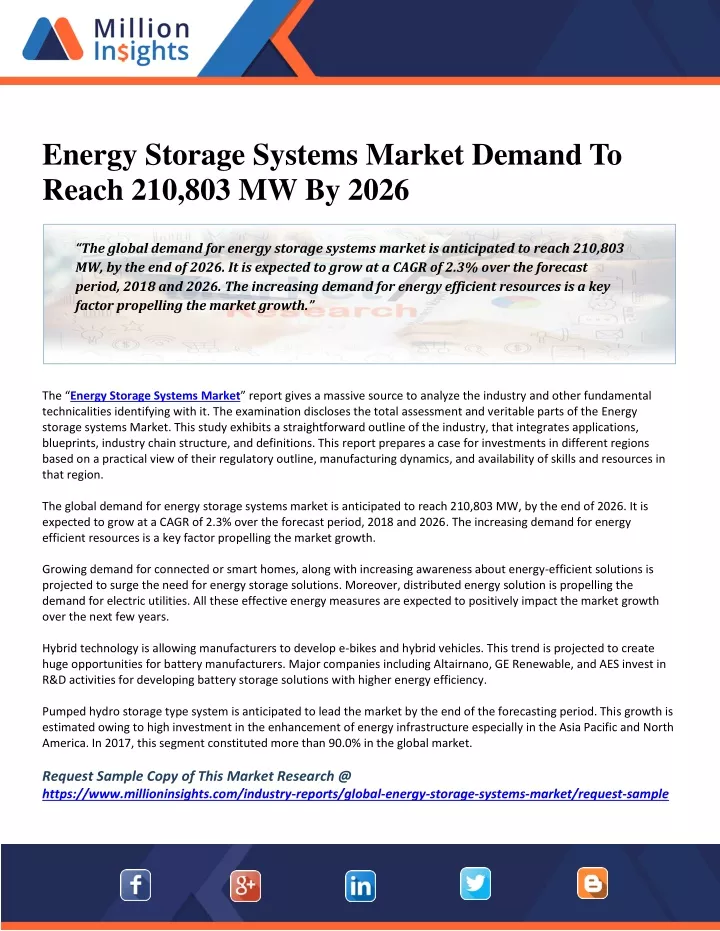 energy storage systems market demand to reach