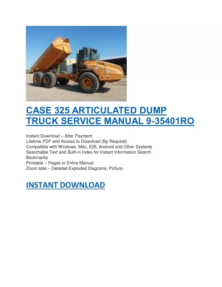 case 325 articulated dump truck service manual