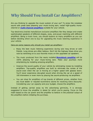 Why Should You Install Car Amplifiers
