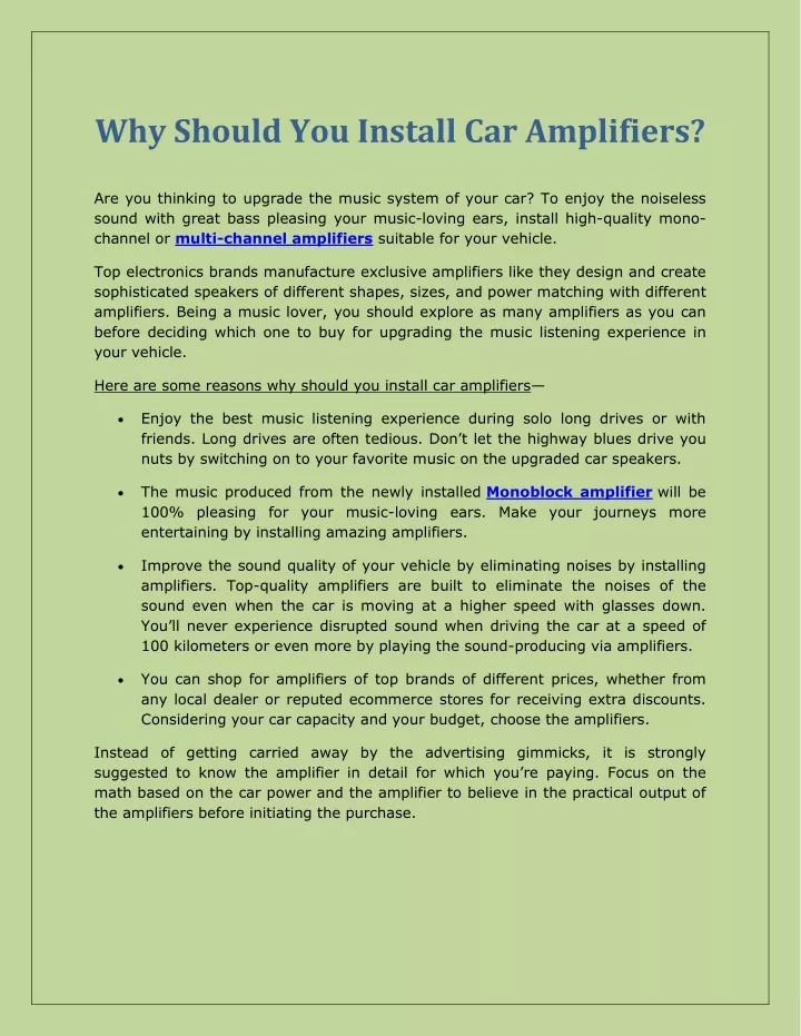 why should you install car amplifiers