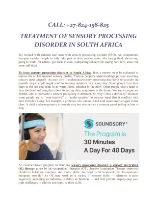 Treatment of Sensory Processing Disorder in South Africa