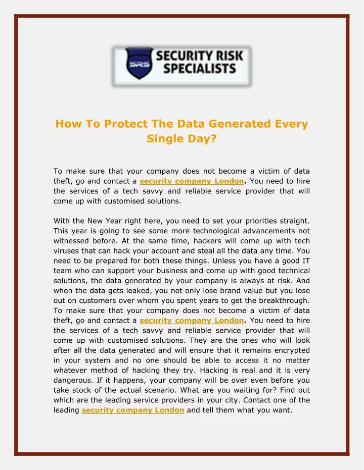 how to protect the data generated every single
