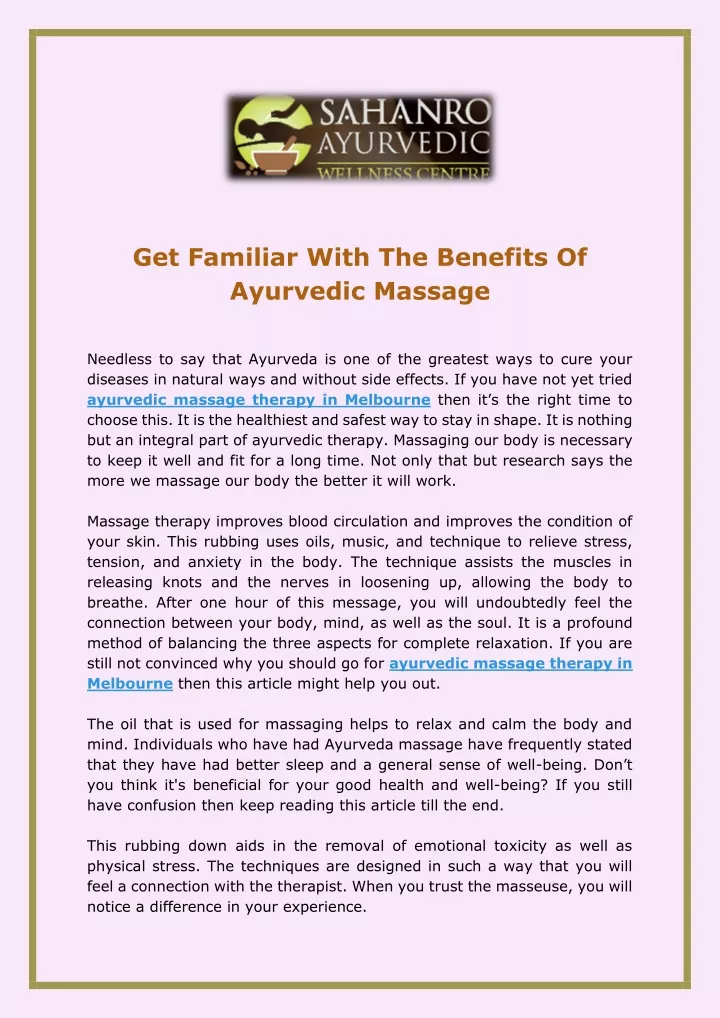 get familiar with the benefits of ayurvedic