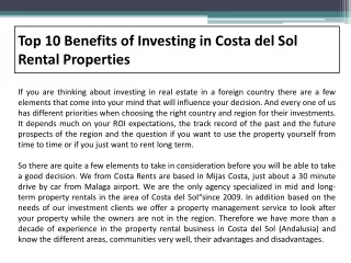Top 10 Benefits of Investing in Costa del Sol Rental Properties