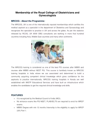MRCOG Training Hospitals in India | MRCOG Training in India | IMSTP