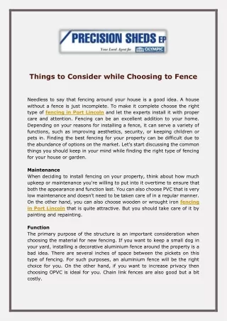 things to consider while choosing to fence