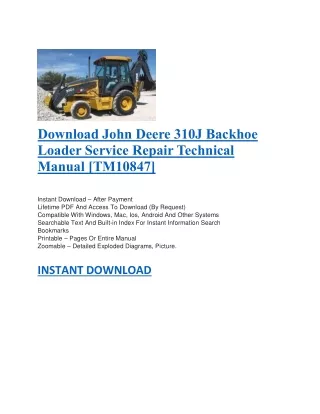 Download John Deere 310J Backhoe Loader Service Repair Technical Manual [TM10847]