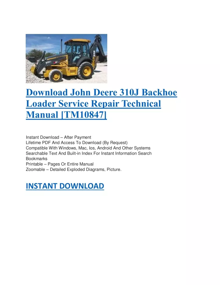 download john deere 310j backhoe loader service