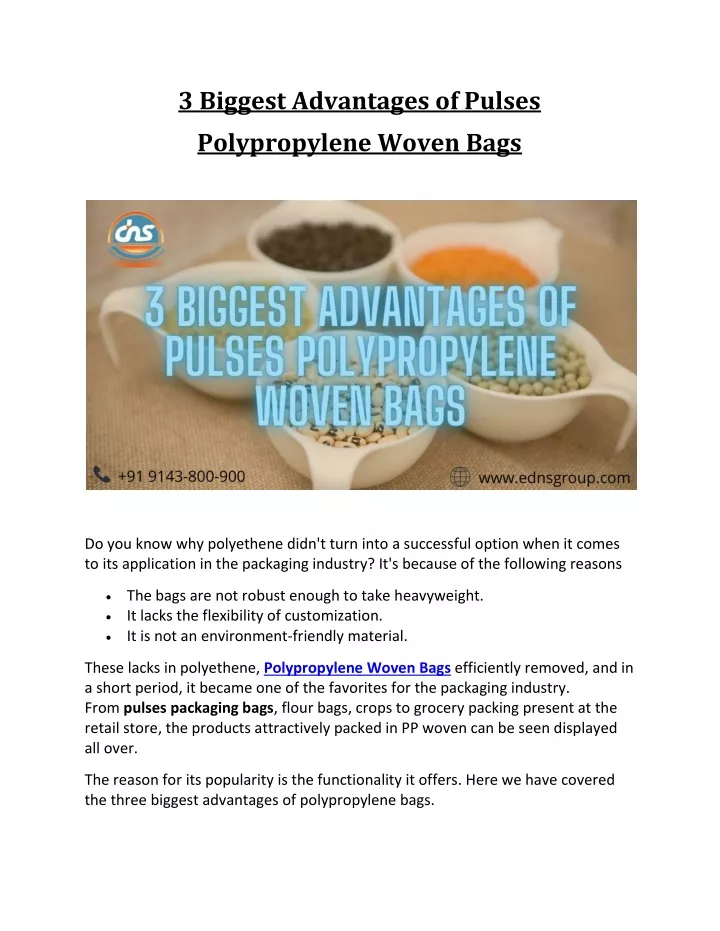 3 biggest advantages of pulses polypropylene