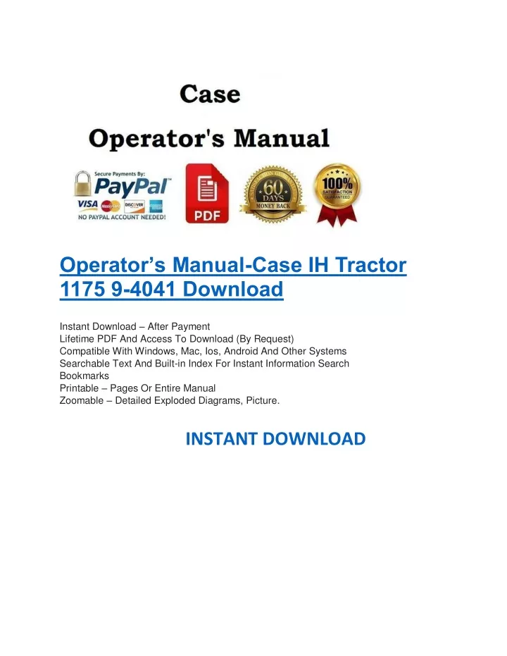 operator s manual case ih tractor 1175 9 4041