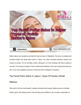 Top Facial Parlor Salon in Jaipur _ Types of Facials _ Rekha's Saloon
