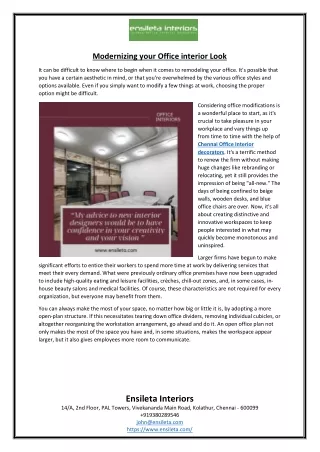 Modernizing your Office interior Look