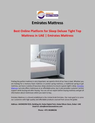 Best Online Platform for Sleep Deluxe Tight Top Mattress in UAE