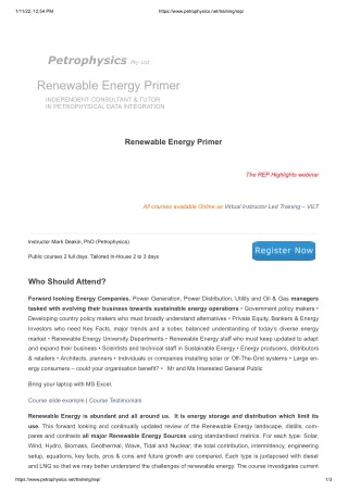 Renewable Energy Primer - Petrophysics Consultant