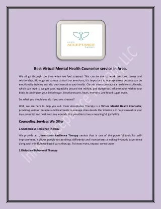 Best Virtual Mental Health Counselor service in Area