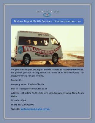 Durban Airport Shuttle Services | Southernshuttle.co.za
