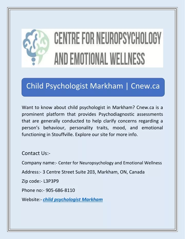 child psychologist markham cnew ca