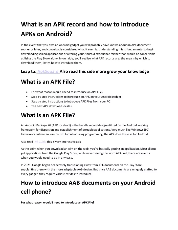 what is an apk record and how to introduce apks on android