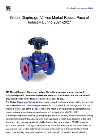 Global Diaphragm Valves Market Robust Pace of Industry During 2021-2027