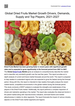Global Dried Fruits Market Growth Drivers, Demands, Supply and Top Players, 2021